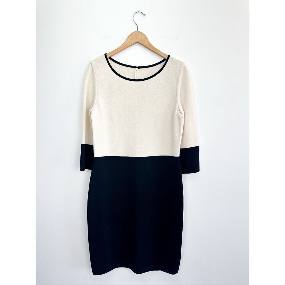 St. John Collection Women’s Black Cream Color Block Santana Knit Wool Blend Midi